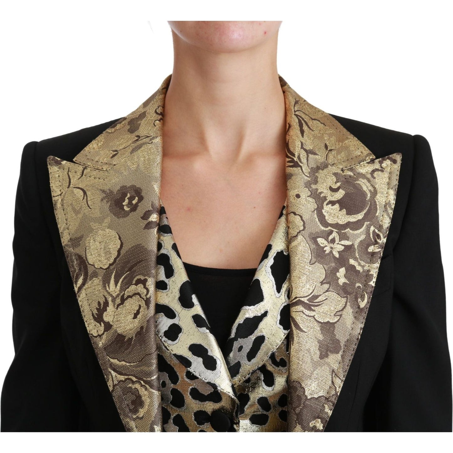 Dolce & Gabbana Black Jacquard Vest Blazer Coat Wool Jacket 1728,67345645728,Black,Clothing,Dolce & Gabbana,IT40|S,Jackets & Coats - Women - Clothing,Material: 48% Virgin Wool 19% Polyester 17% Silk 15% Viscose 1% Elastane,New with tags,Suits & Blazers -