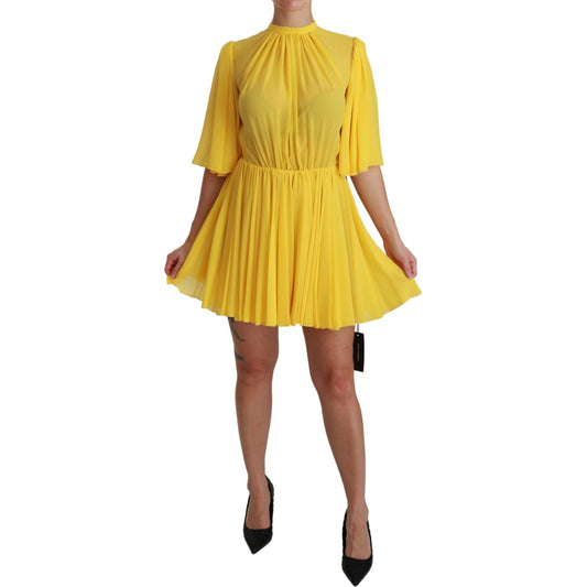 Dolce & Gabbana Silk Pleated A-line Mini Dress in Sunshine Yellow Dolce & Gabbana