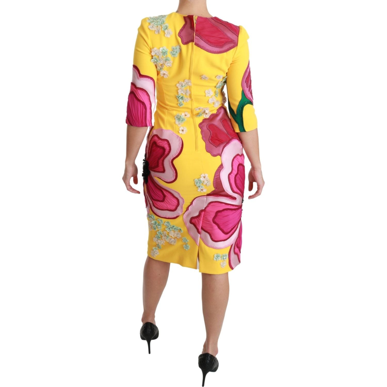 Dolce & Gabbana Yellow Floral Crystal Bodycon Sheath Dress