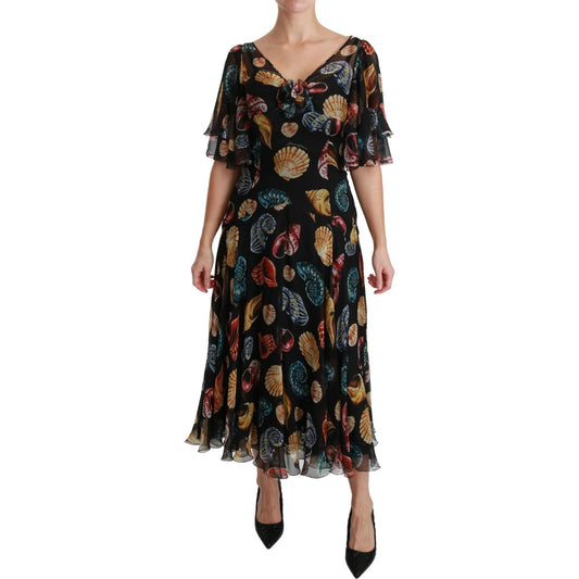 Dolce & Gabbana Elegant Sea Shells Print Silk Midi Dress Dolce & Gabbana