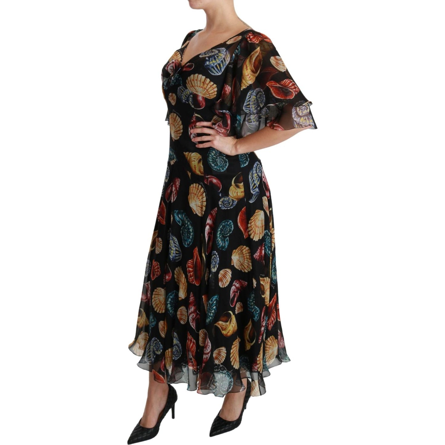 Dolce & Gabbana Elegant Sea Shells Print Silk Midi Dress Dolce & Gabbana