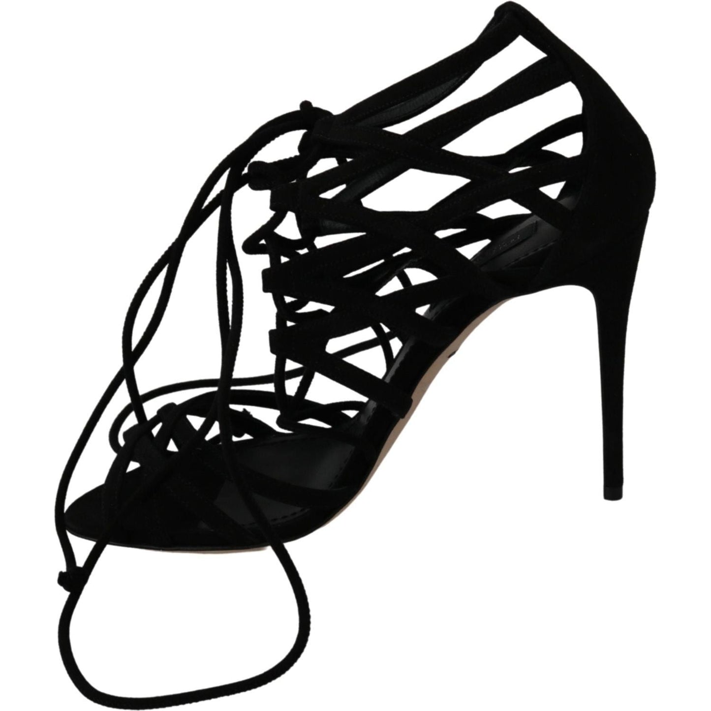 Dolce & Gabbana Black Suede Strap Stilettos Shoes Sandals