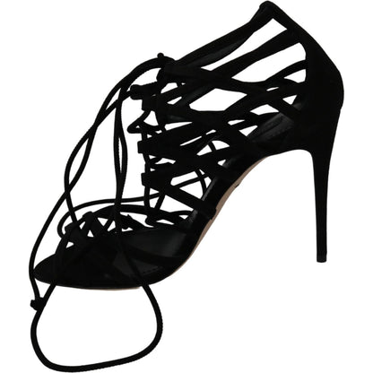 Dolce & Gabbana Black Suede Strap Stilettos Shoes Sandals