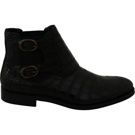 Dolce & Gabbana Black Crocodile Leather Derby Boots Shoes Dolce & Gabbana