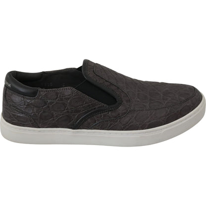 Dolce & Gabbana Gray Leather Flat Caiman Mens Loafers Shoes