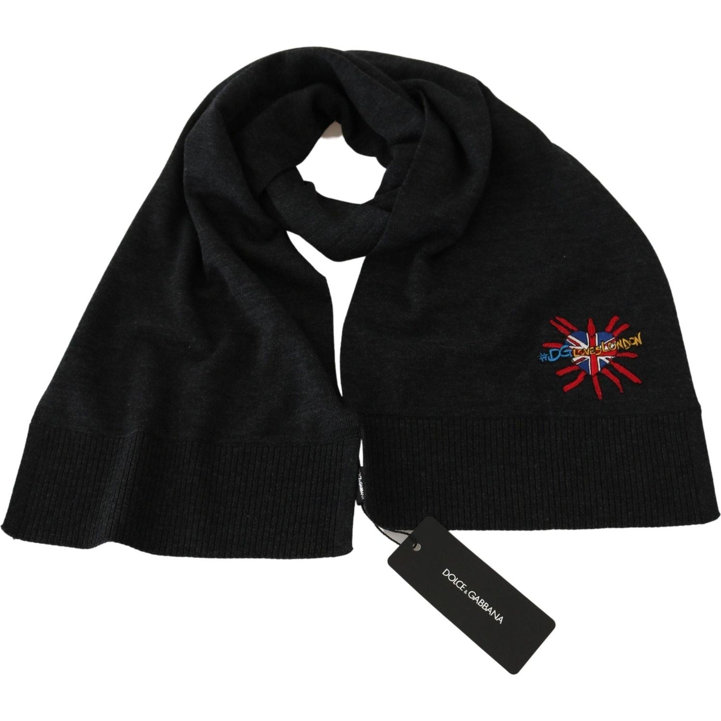 Dolce & Gabbana Elegant Virgin Wool Men's Scarf with Embroidery Wool Wrap Shawls Dolce & Gabbana