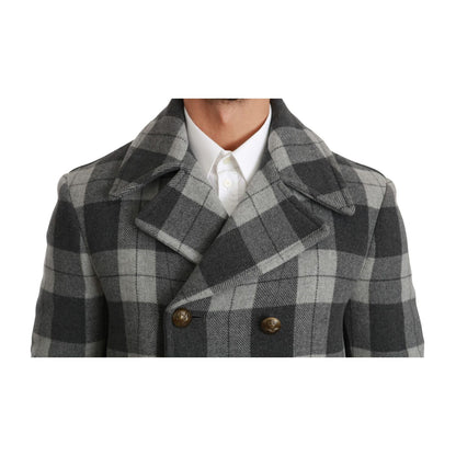 Dolce & Gabbana Gray Check Wool Cashmere Coat Jacket