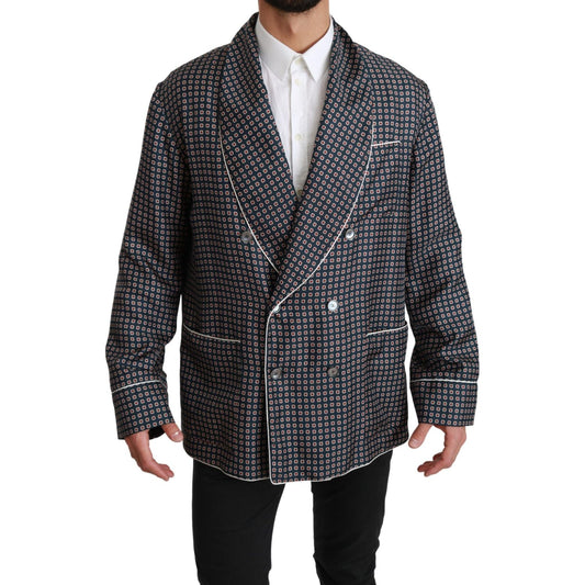Dolce & Gabbana Navy Blue Patterned Double Breasted Coat Jacket Dolce & Gabbana