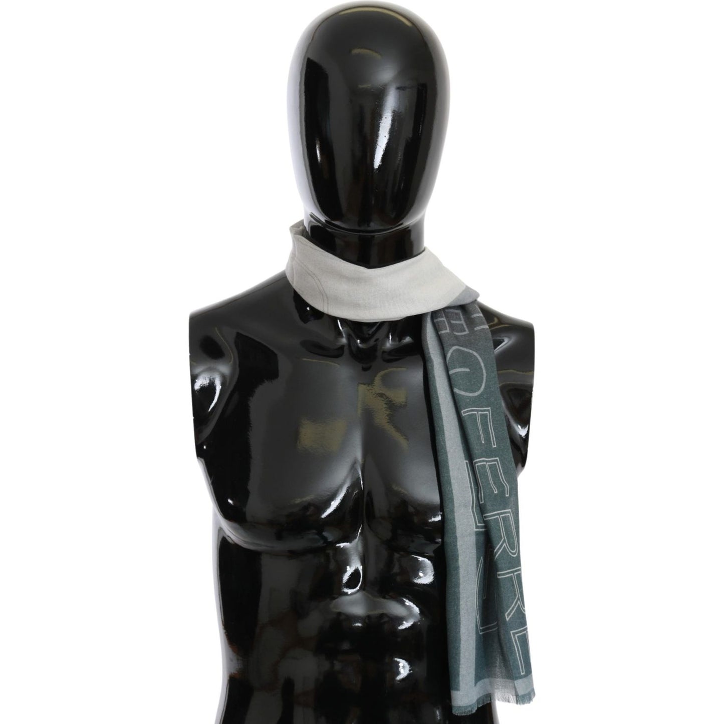 GF Ferre Gray Wool Viscose Foulard Patterned Branded Scarf GF Ferre