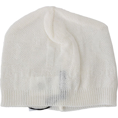 Costume National Beanie White Wool Blend Branded Hat