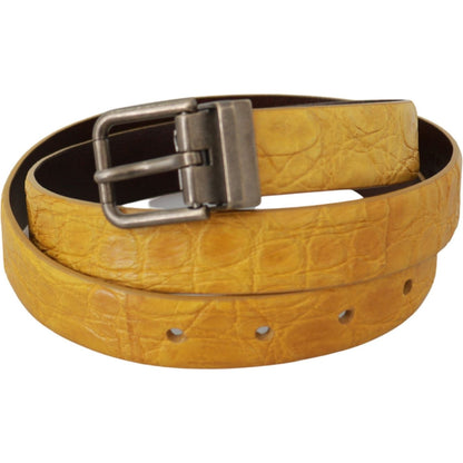 Dolce & Gabbana Yellow Exotic Skin Leather Grey Buckle Belt