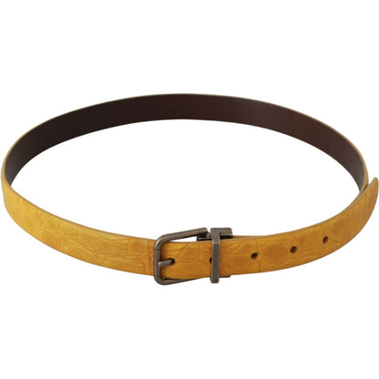 Dolce & Gabbana Yellow Exotic Skin Leather Grey Buckle Belt