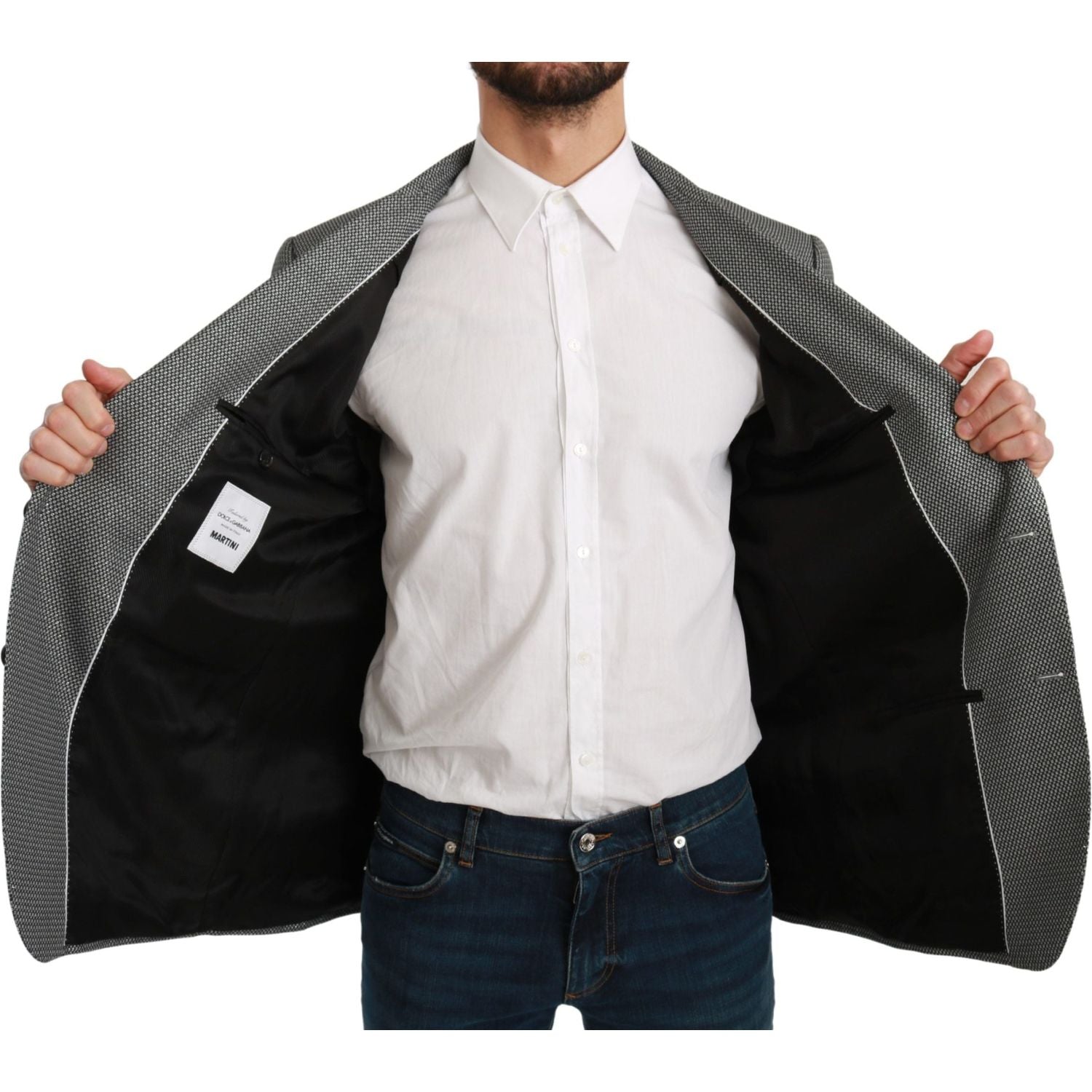 优雅灰色幻想图案修身西装外套