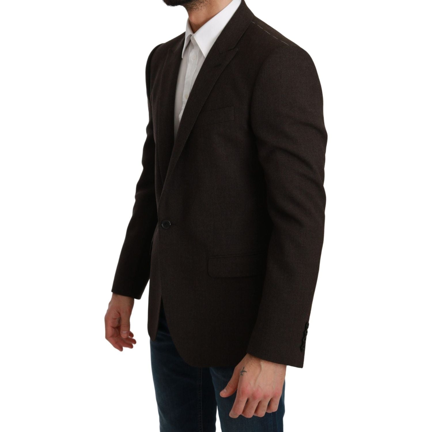 优雅棕色纯羊毛马提尼西装外套