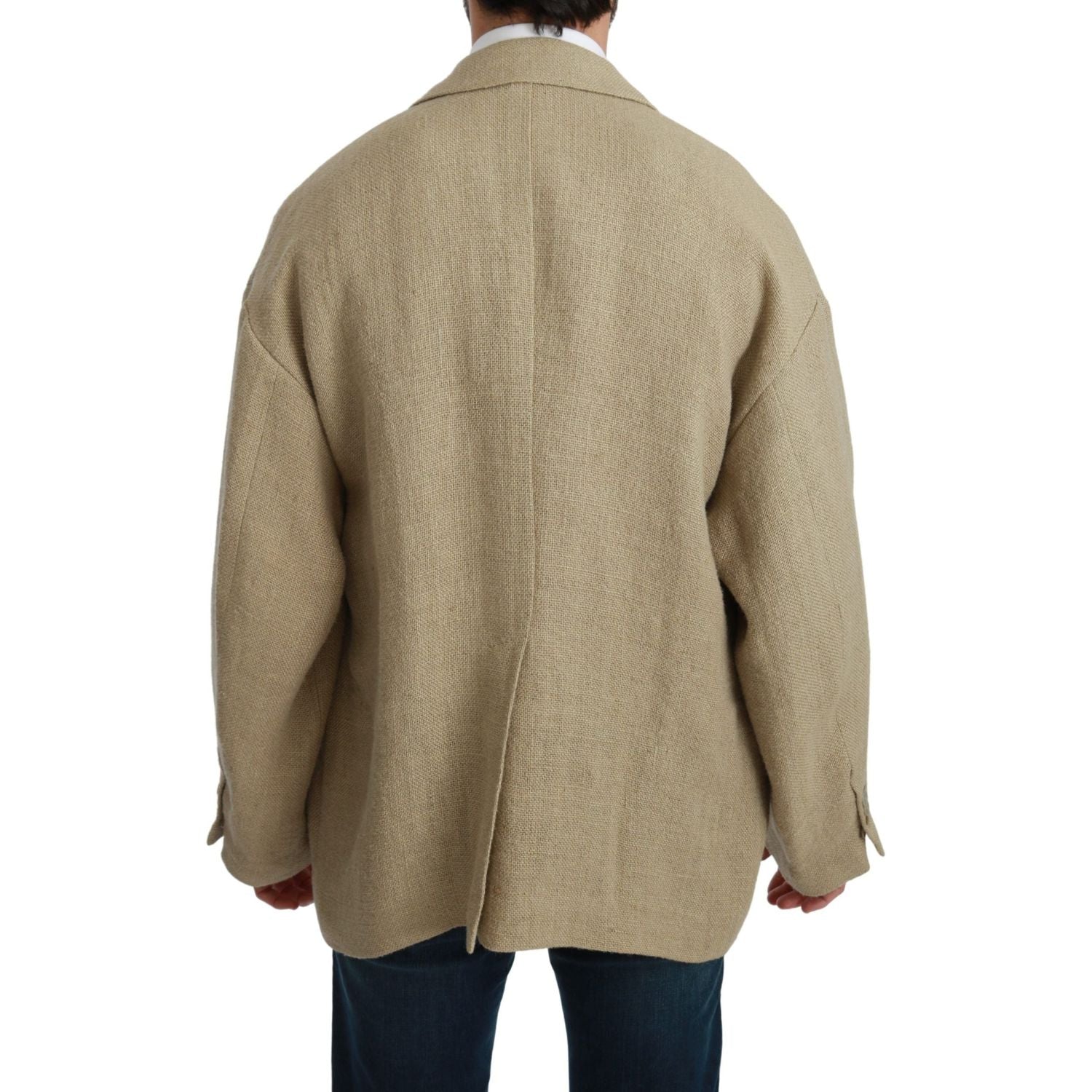 别致的米色黄麻单排扣西装外套