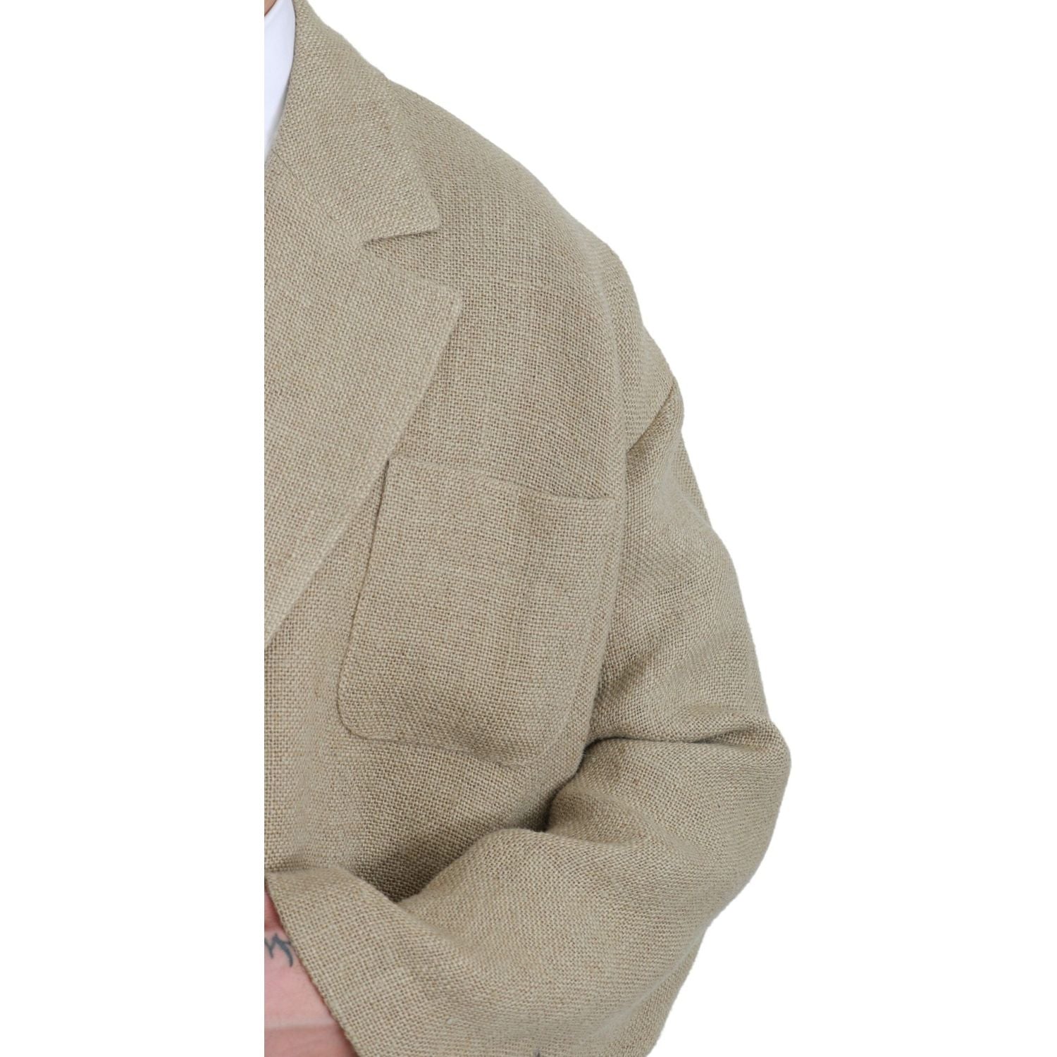 别致的米色黄麻单排扣西装外套