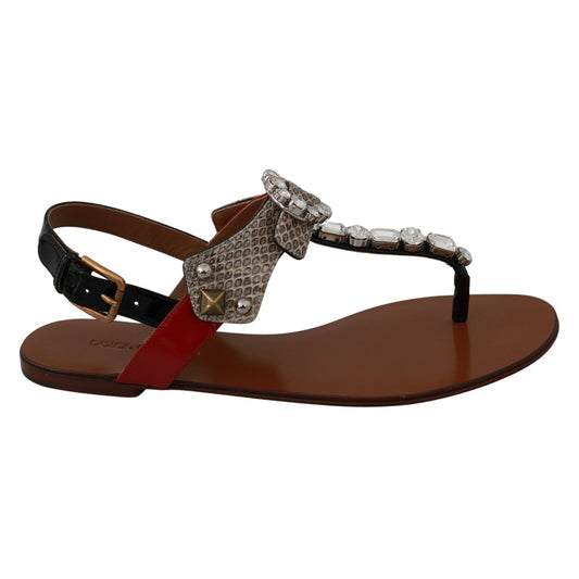 Dolce & Gabbana Leather Ayers Crystal Sandals Flip Flops Shoes