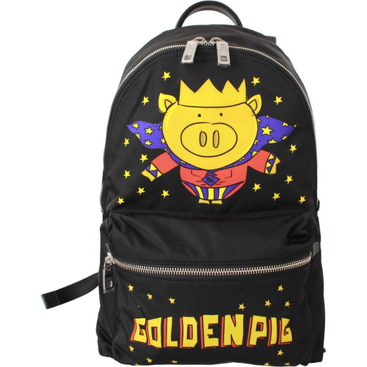 Dolce & Gabbana Black Golden Pig of the Year School Backpack Backpack