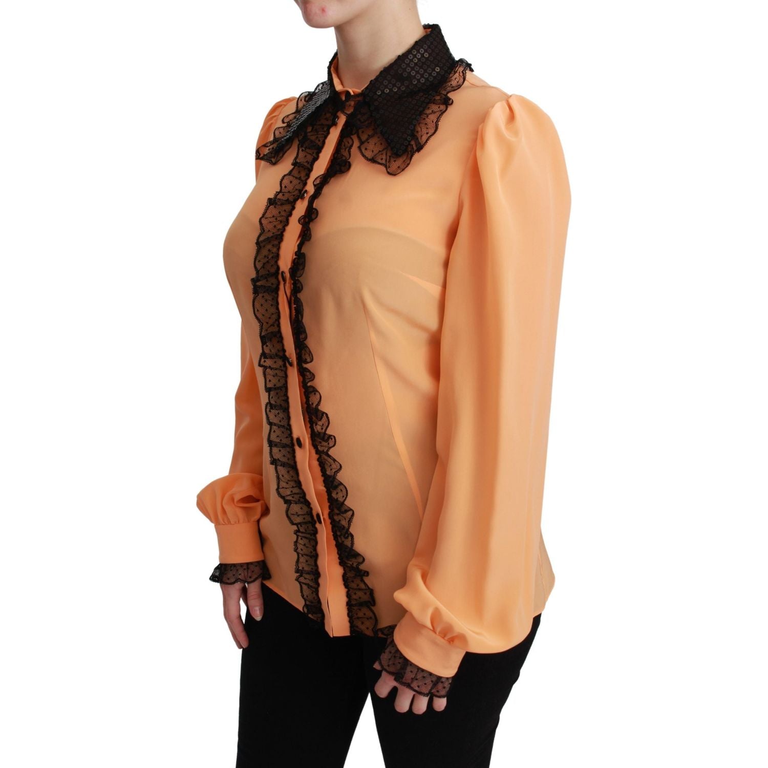 Dolce & Gabbana Yellow Silk Sequin Lace Blouse Shirt