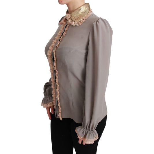 Elegant Silk Blend Sequin Collar Shirt