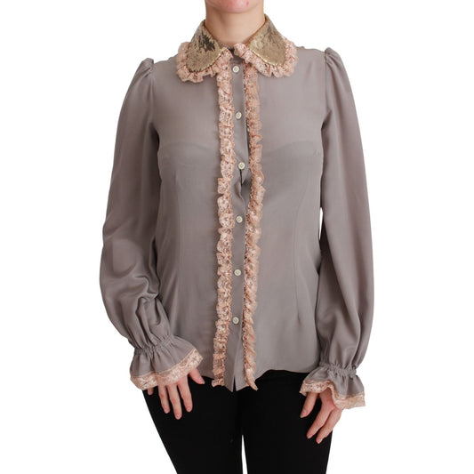 Elegant Silk Blend Sequin Collar Shirt