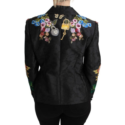 Dolce & Gabbana Black Brocade Crystal Blazer Jacket
