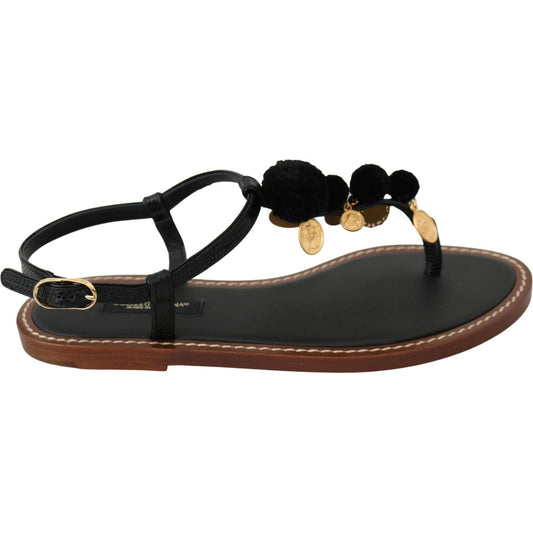 Dolce & Gabbana Pom Pom Flip Flop Ankle Strap Flats Dolce & Gabbana