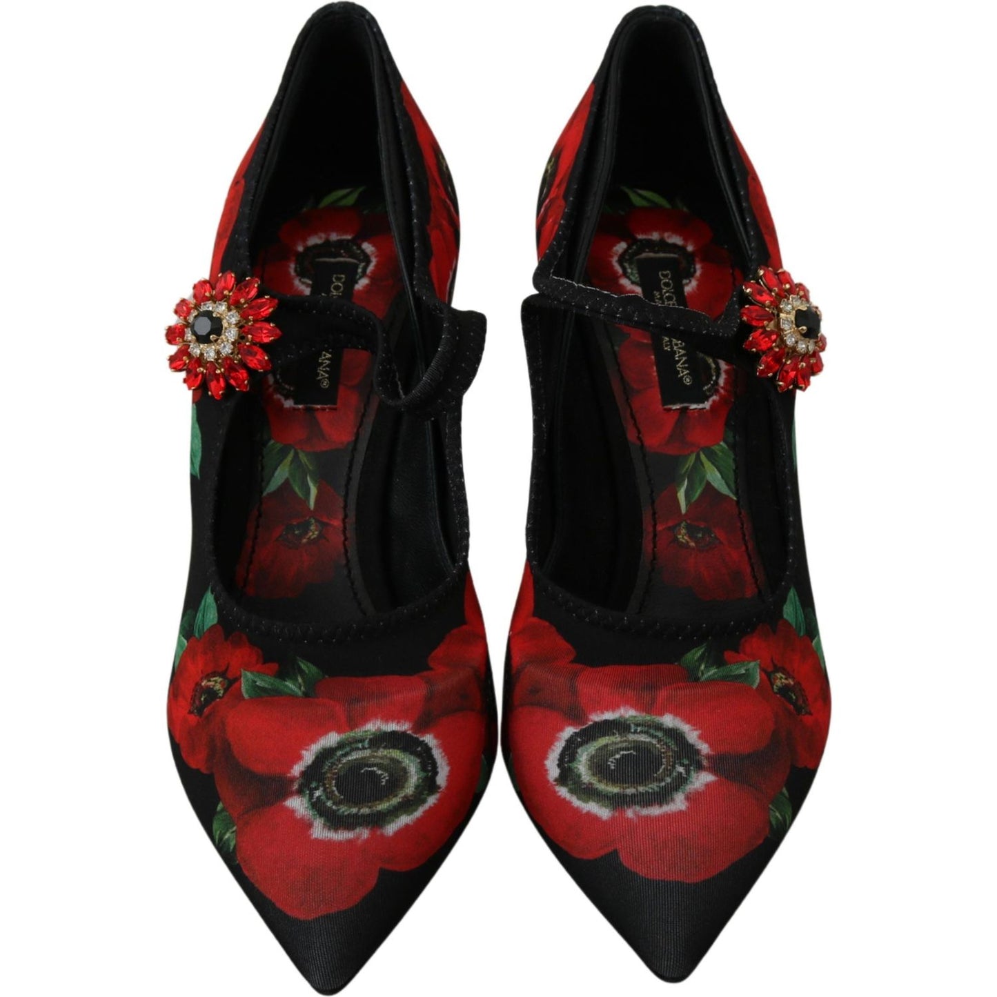 Dolce & Gabbana Floral Mary Janes Pumps with Crystal Detail Shoes Dolce & Gabbana