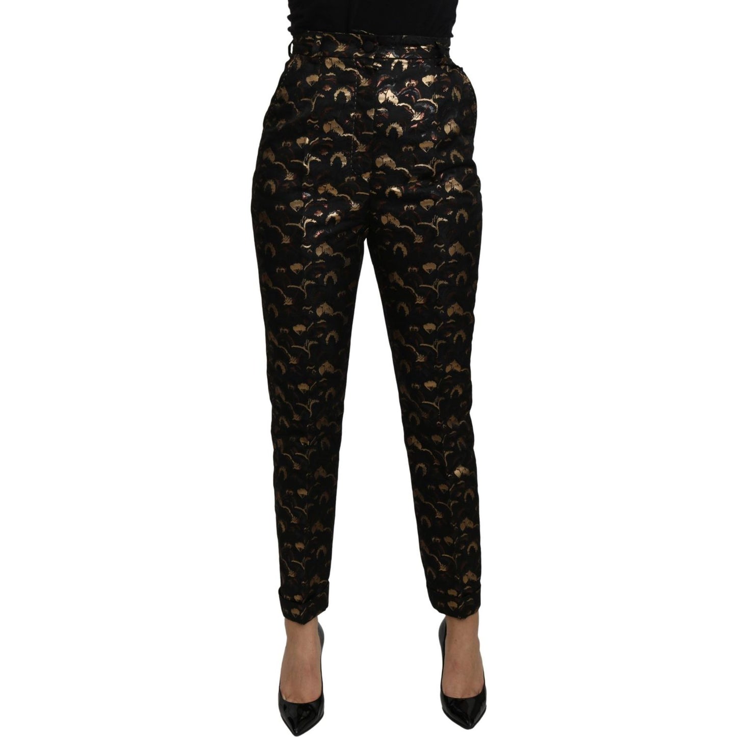 Dolce & Gabbana Black Gold Brocade High Waist Pants
