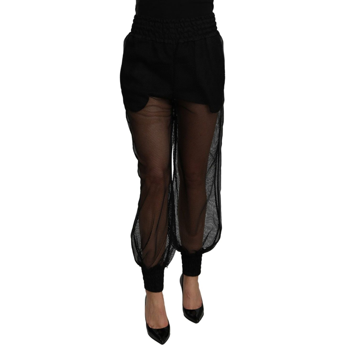 Dolce & Gabbana Black See Through Jogger Polyester Pants Dolce & Gabbana