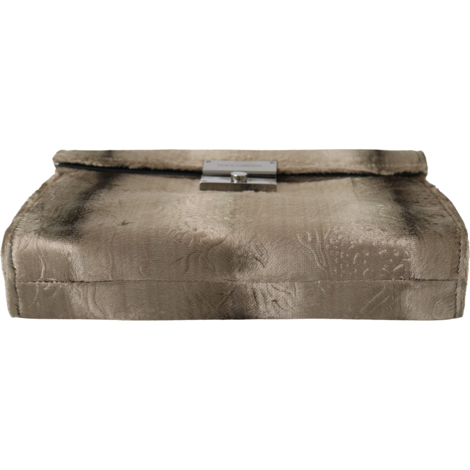 米色天鹅绒鳄鱼印花皮革公文包手拿包