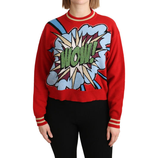 Dolce & Gabbana Red Knitted Cashmere Cartoon Top Sweater