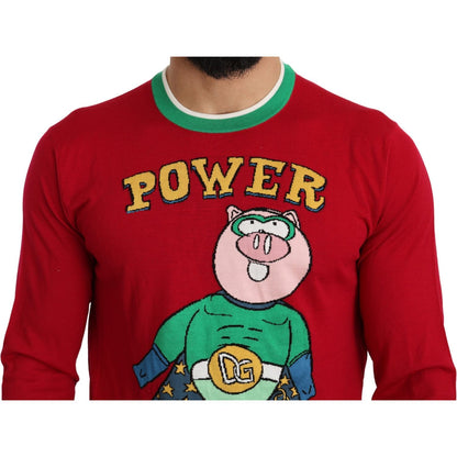 Dolce & Gabbana Red Wool Silk Pig of the Year Sweater Dolce & Gabbana
