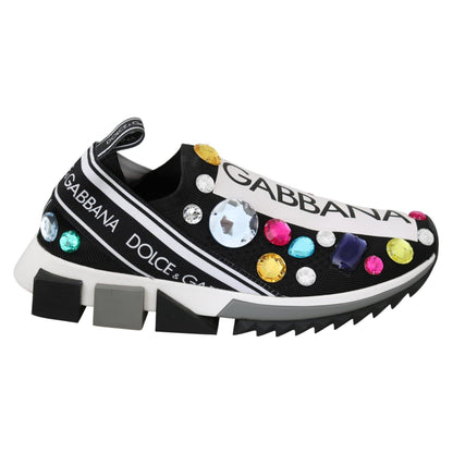 Dolce & Gabbana Black Multicolor Crystal Sneakers Shoes