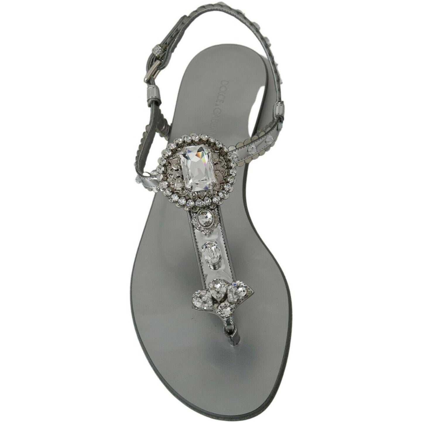 Dolce & Gabbana Elegant Silver Flats with Crystal Embellishments Dolce & Gabbana