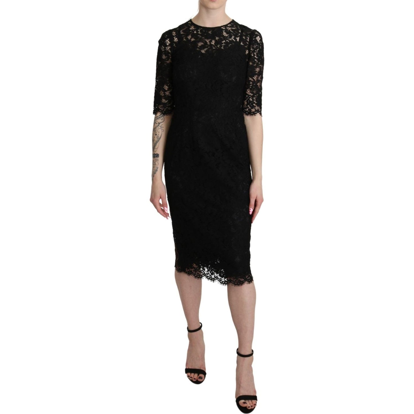 Dolce & Gabbana Elegant Black Lace Sheath Knee-Length Dress Dolce & Gabbana