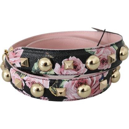 Dolce & Gabbana Pink Floral Leather Stud Accessory Shoulder Strap