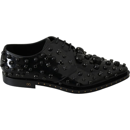 Dolce & Gabbana Black Leather Crystals Dress Broque Shoes