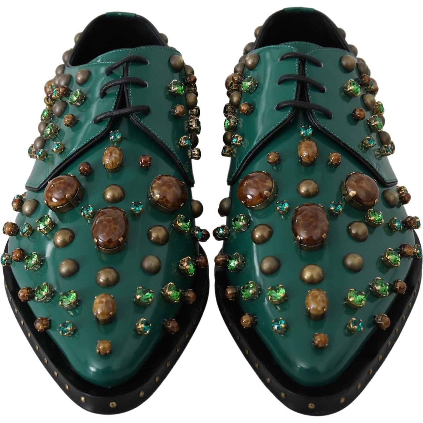 Dolce & Gabbana Emerald Leather Dress Shoes with Crystal Accents Dolce & Gabbana