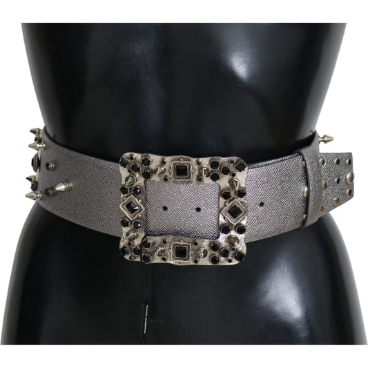 Dolce & Gabbana Stunning Silver Leather Crystal-Studded Belt Dolce & Gabbana