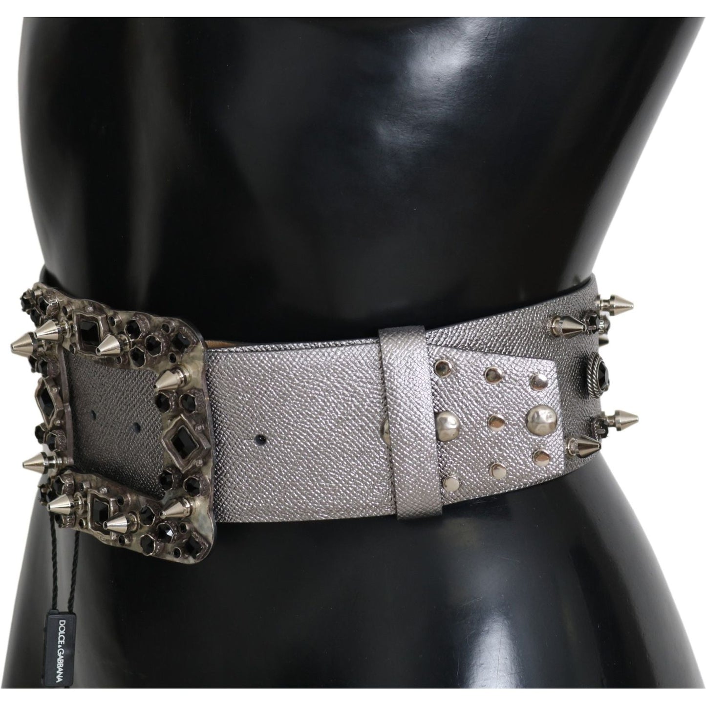 Dolce & Gabbana Stunning Silver Leather Crystal-Studded Belt Dolce & Gabbana