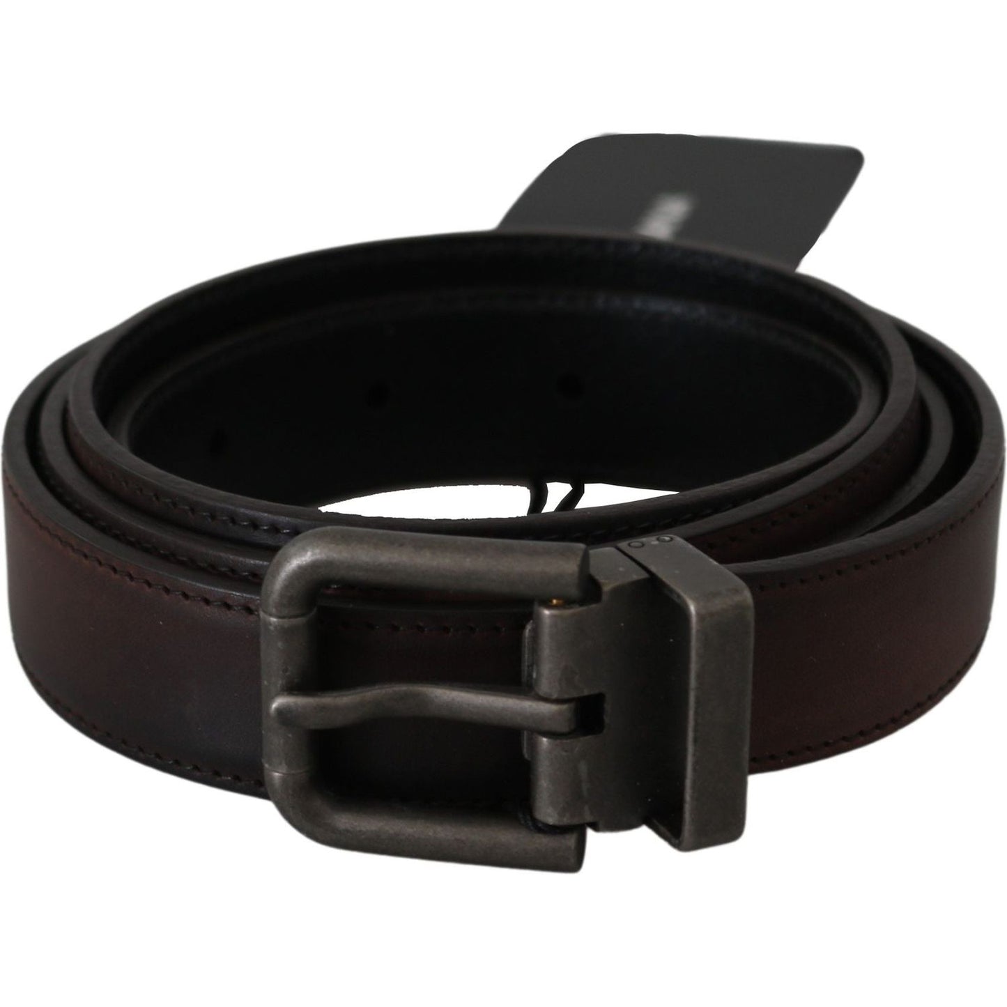 Dolce & Gabbana Solid Brown Leather Gray Buckle Belt