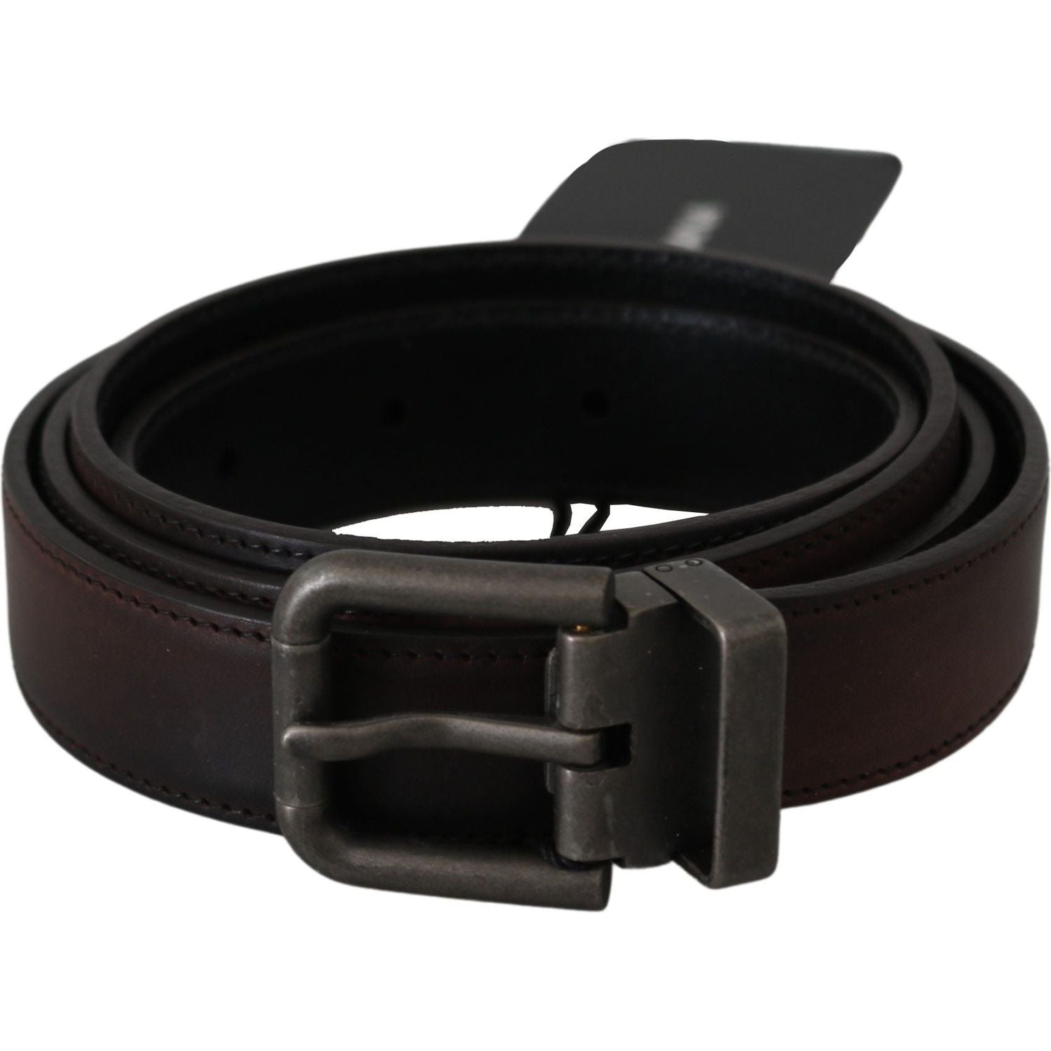 Dolce & Gabbana Solid Brown Leather Gray Buckle Belt