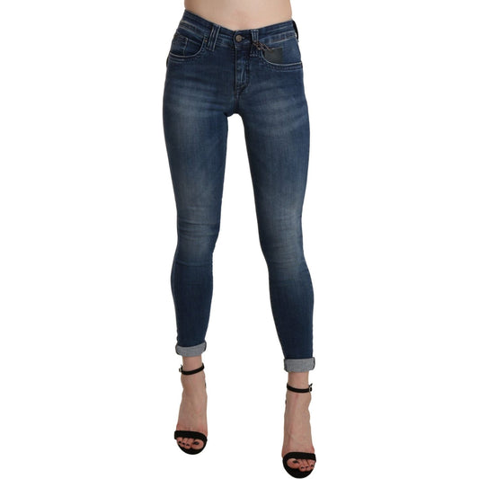 Ermanno Scervino Blue Washed High Waist Skinny Cropped Cotton Jeans Ermanno Scervino