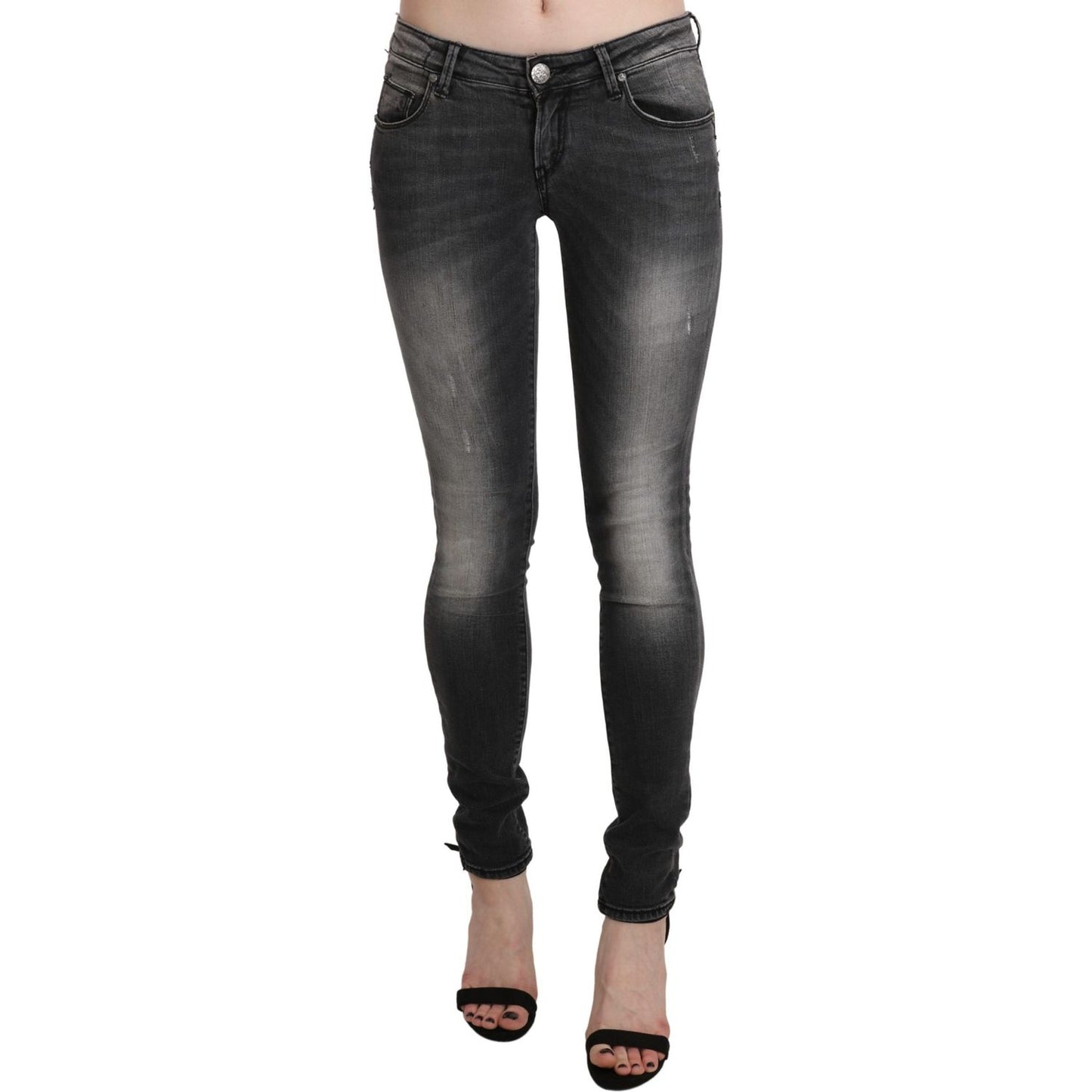 Acht Sleek Low Waist Skinny Denim in Black Wash Jeans & Pants Acht