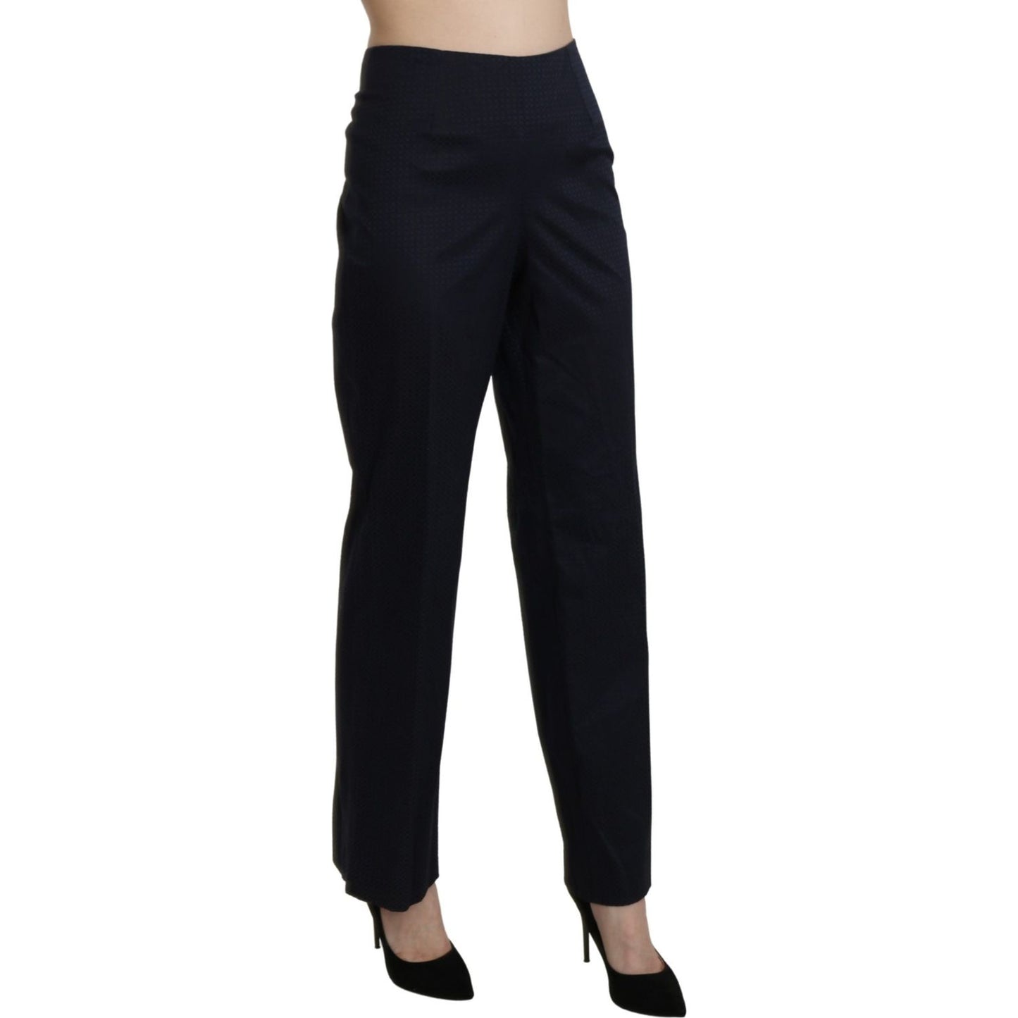 BENCIVENGA Navy Blue High Waist Straight Cotton Pants BENCIVENGA