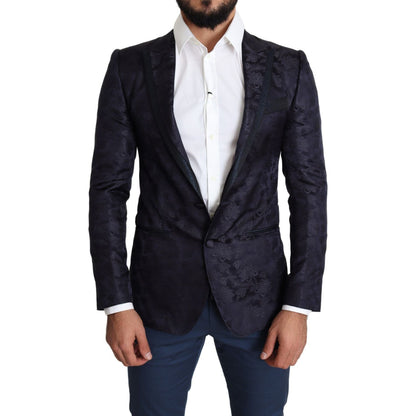 Dolce & Gabbana Blue Floral Jacquard Silk Coat MARTINI Blazer