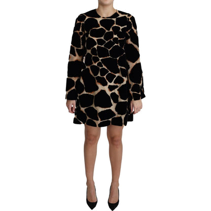 Dolce & Gabbana Black Giraffe Print Shift Mini Dress
