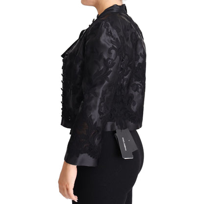 Dolce & Gabbana Black Lace Sheer Corset Organza Silk Jacket