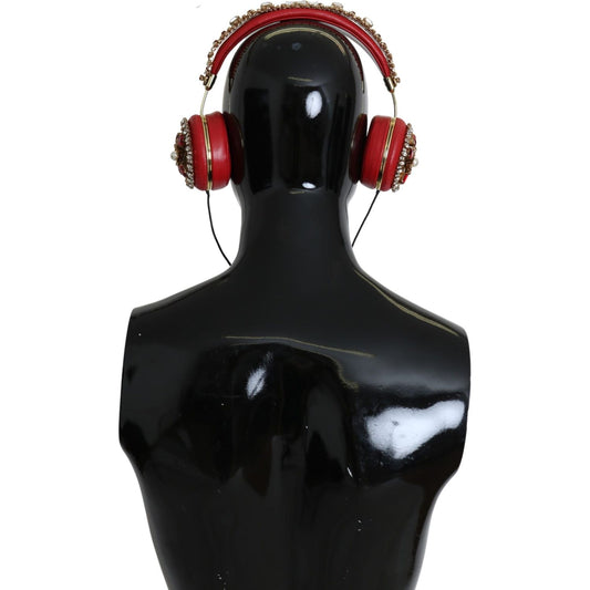 Exquisite Red Crystal Leather Headphones